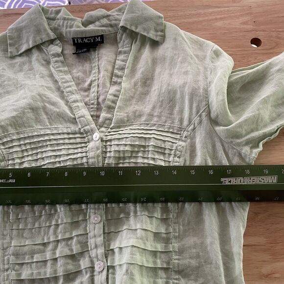 Tracey M Top‎ Linen V Neck Pullover 3/4 Sleeve Blouse Lightweight Womens Medium - Picture 3 of 6